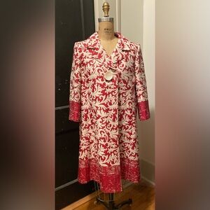 Ellen Tracy.  Long Jacket with skirt 
Red and Cream
Dressy